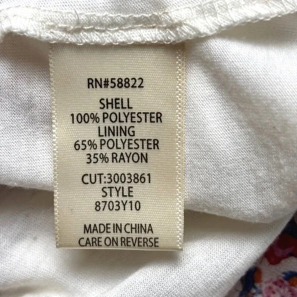 Max Studio Floral Smocked Midi Skirt Cream Red Blue Boho Sz L - Picture 6 of 6